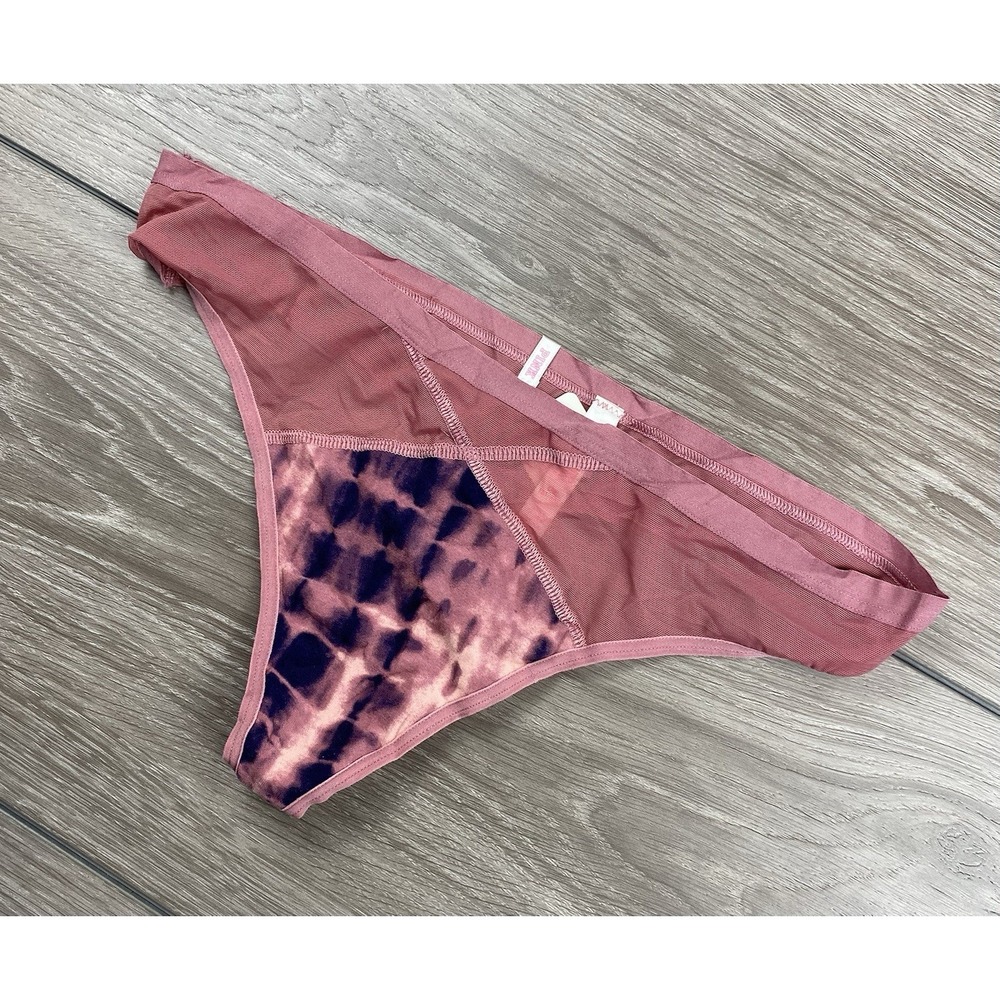 Victoria Secret Pink‎ Mesh Sheer Tie Dye Panel Thong Panties Large New